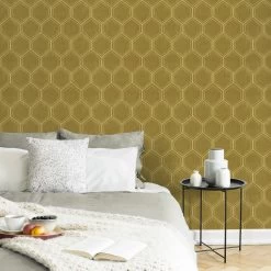 Superfresco Easy Vliesbehang Hexagon Oker (dessin 103976) -Behang Verkoop 41 332