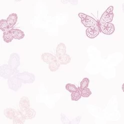 Superfresco Easy Vliesbehang Vlinders Wit-roze (dessin 100114)