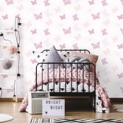 Superfresco Easy Vliesbehang Vlinders Wit-roze (dessin 100114) -Behang Verkoop 41 542