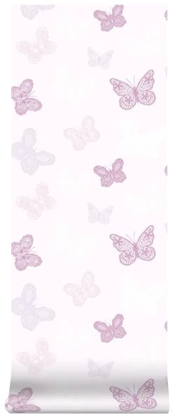 Superfresco Easy Vliesbehang Vlinders Wit-roze (dessin 100114) -Behang Verkoop 41 543