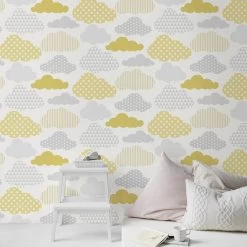 Superfresco Easy Vliesbehang Wolken Geel-grijs (dessin 108267) -Behang Verkoop 41 980